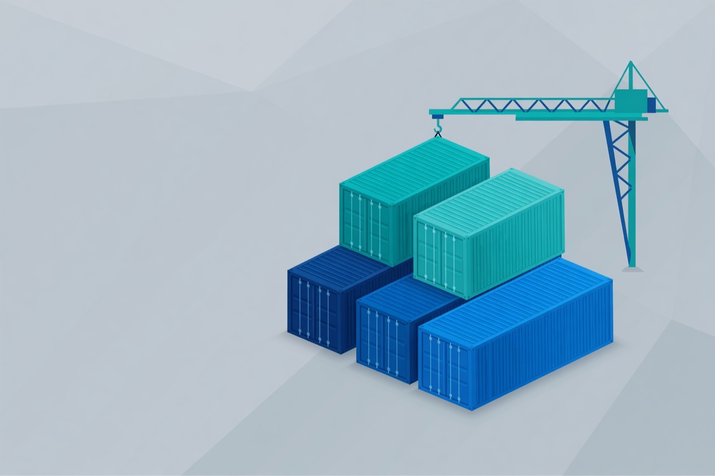 Isometric stack of container boxes linked together, representing a Docker setup for a small team